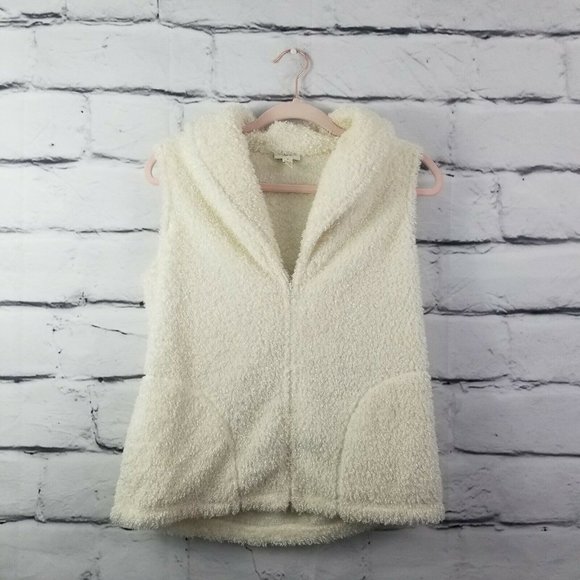 J Jill Cream Fleece Fuzzy Boucle Full Zip Vest - Picture 1 of 6